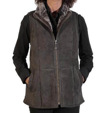 Traditional Suede Finish Ladies Sheepskin Gillet In Bracken - SL1265SV